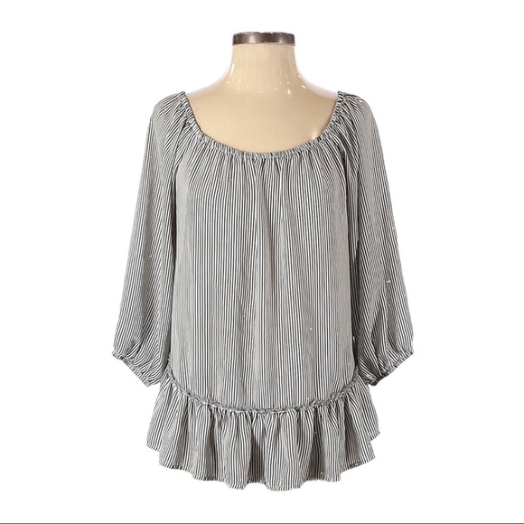 Bailey 44 Christine Pinstripe Off The Shoulder Ruffle Peasant Blouse Size S - Picture 1 of 10